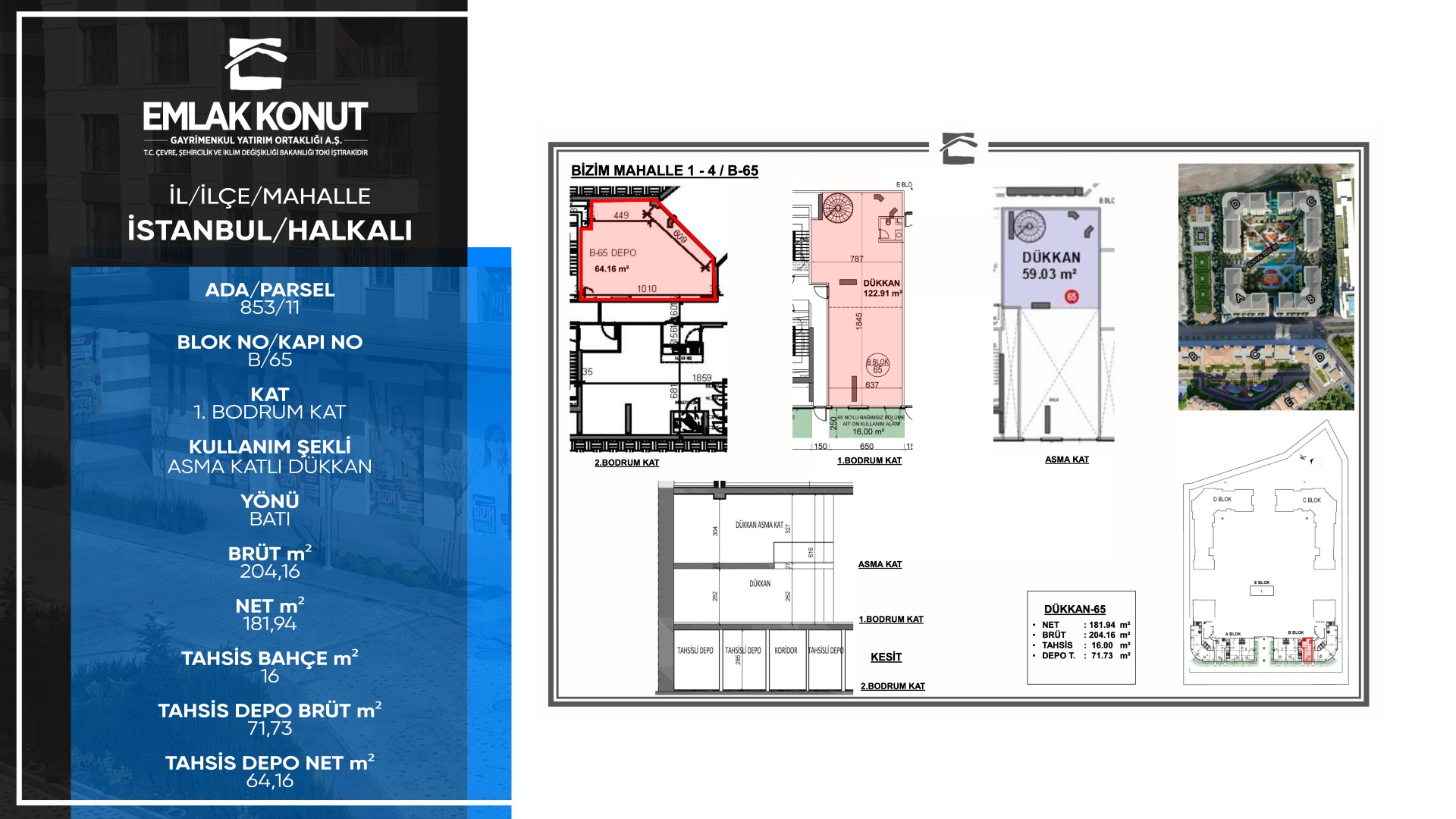 BİZİM MAHALLE 1-4 B BLOK 65 NUMARA (ASMA KATLI DÜKKAN)