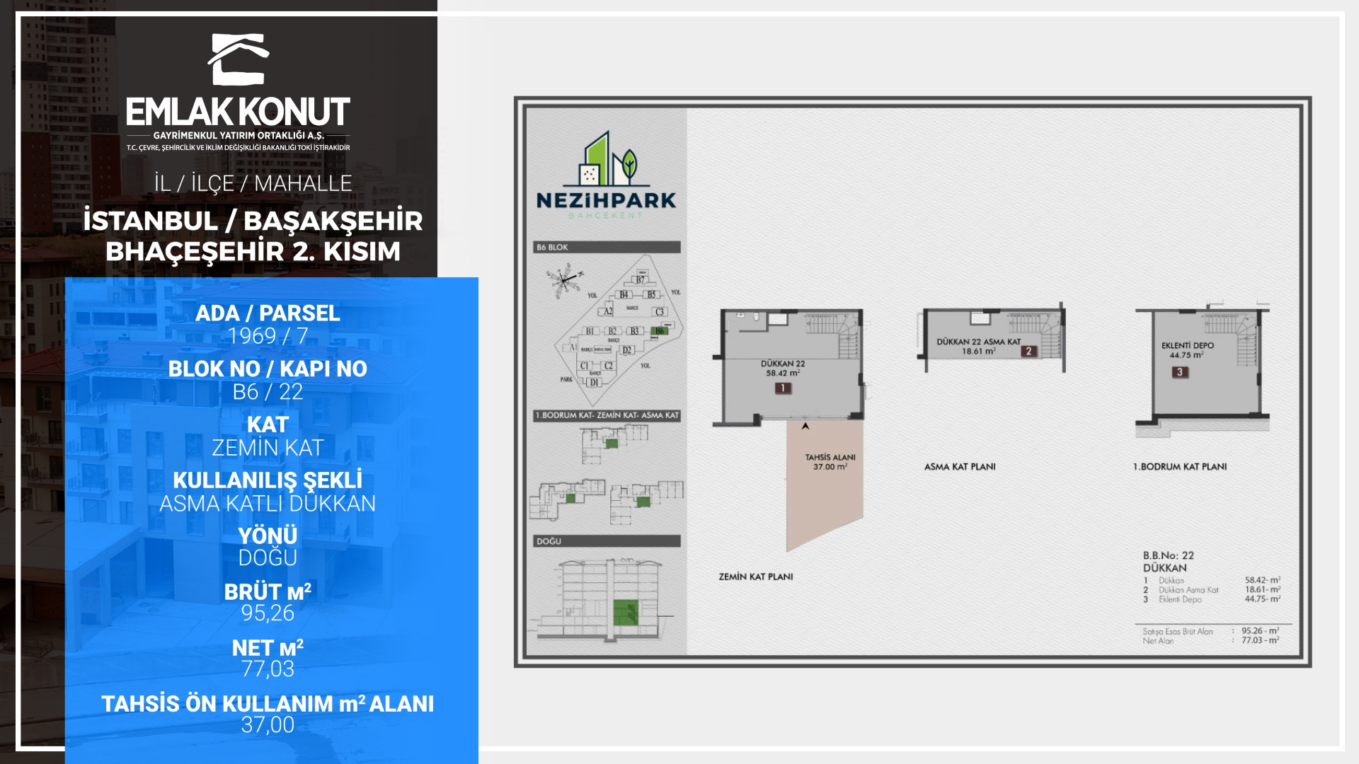 NEZİHPARK BAHÇEKENT B6 BLOK 22 NUMARA (DÜKKAN)
