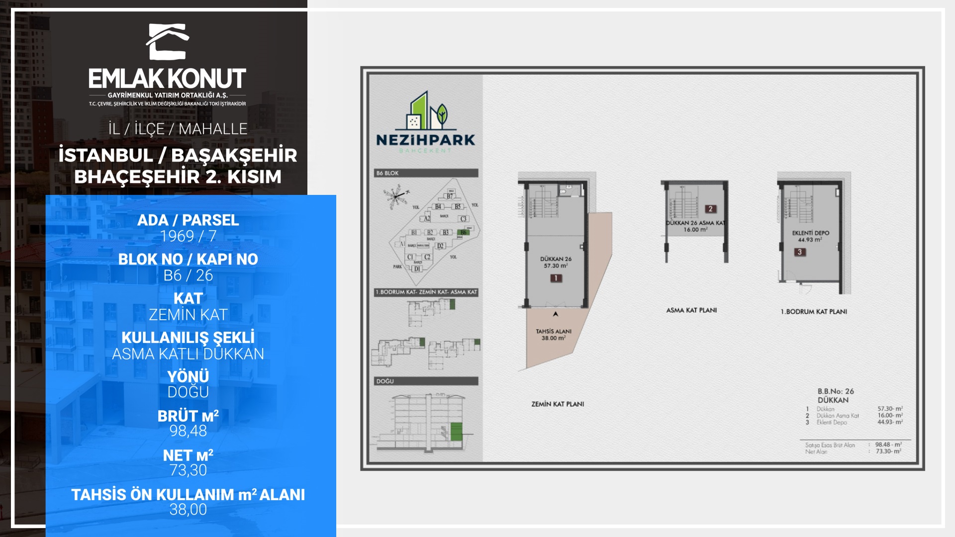 NEZİHPARK BAHÇEKENT B6 BLOK 26 NUMARA (DÜKKAN)