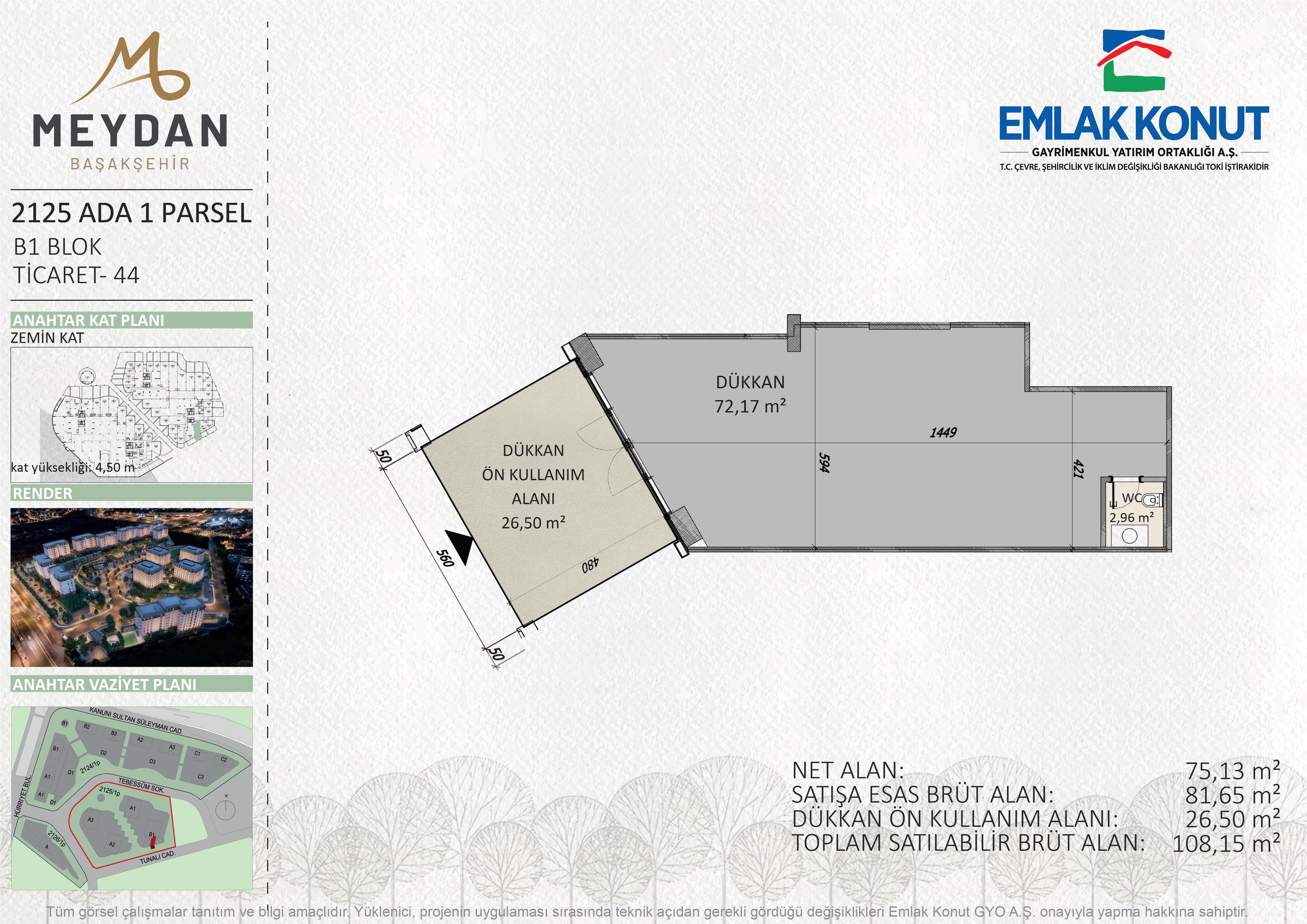 MEYDAN BAŞAKŞEHİR 2125 ADA 1 PARSEL B1 BLOK 44 NUMARA (DÜKKAN)