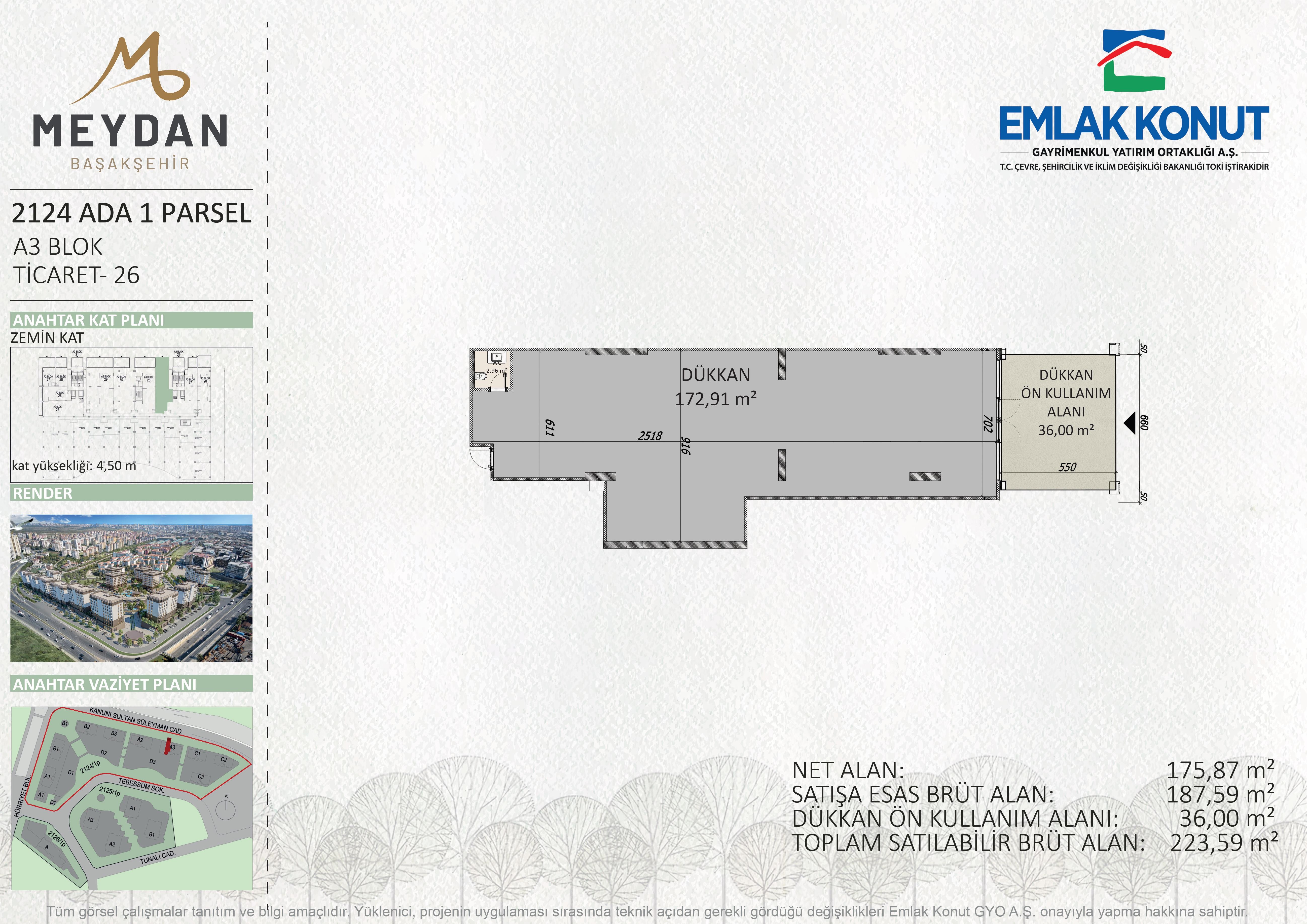 MEYDAN BAŞAKŞEHİR 2124 ADA 1 PARSEL A3 BLOK 26 NUMARA (DÜKKAN)