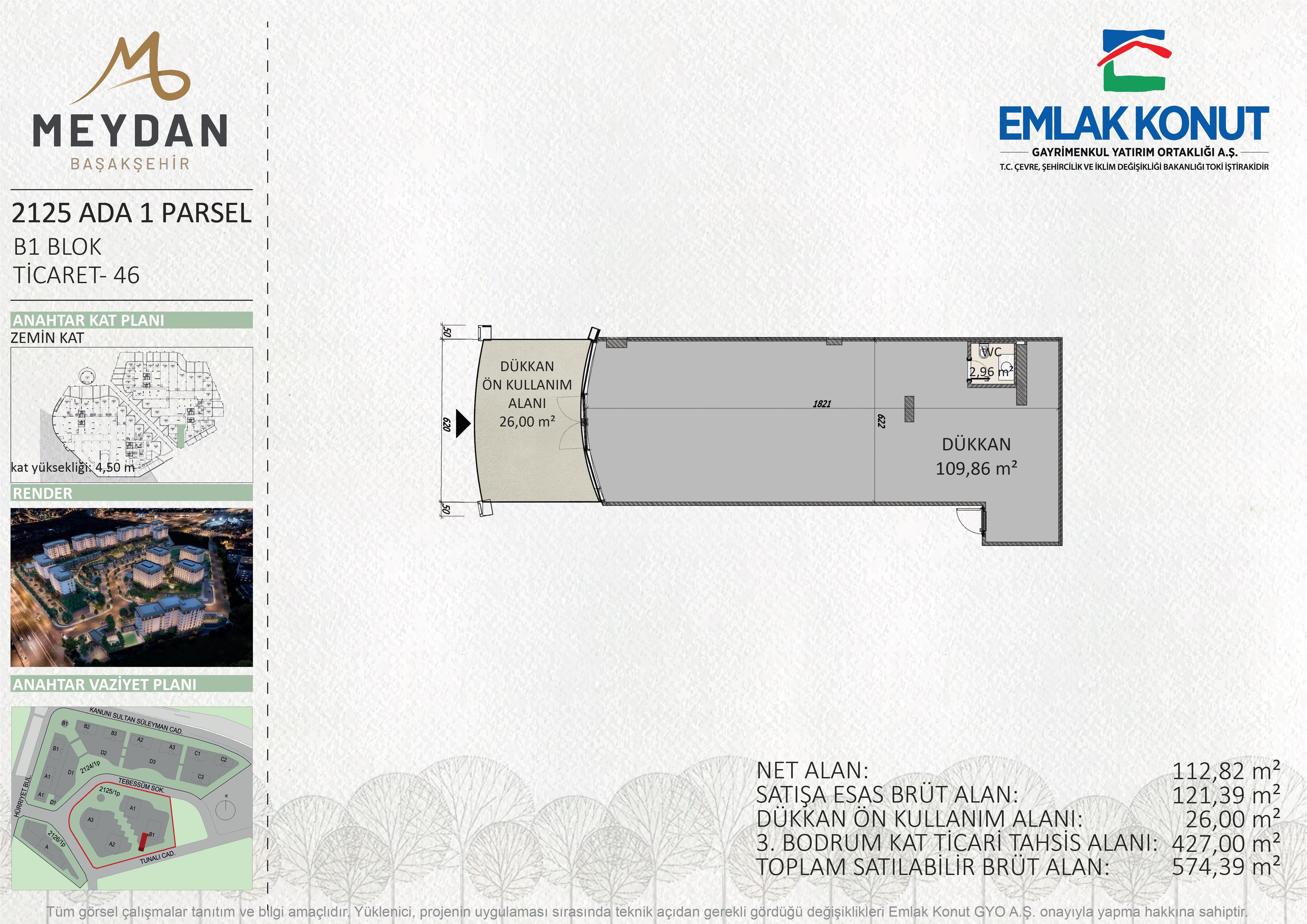 MEYDAN BAŞAKŞEHİR 2125 ADA 1 PARSEL B1 BLOK 46 NUMARA (DÜKKAN)