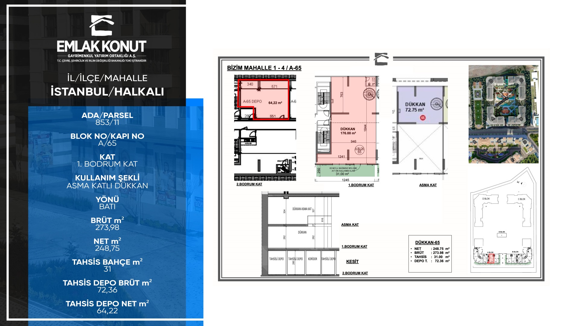 BİZİM MAHALLE 1-4 A BLOK 65 NUMARA (ASMA KATLI DÜKKAN)