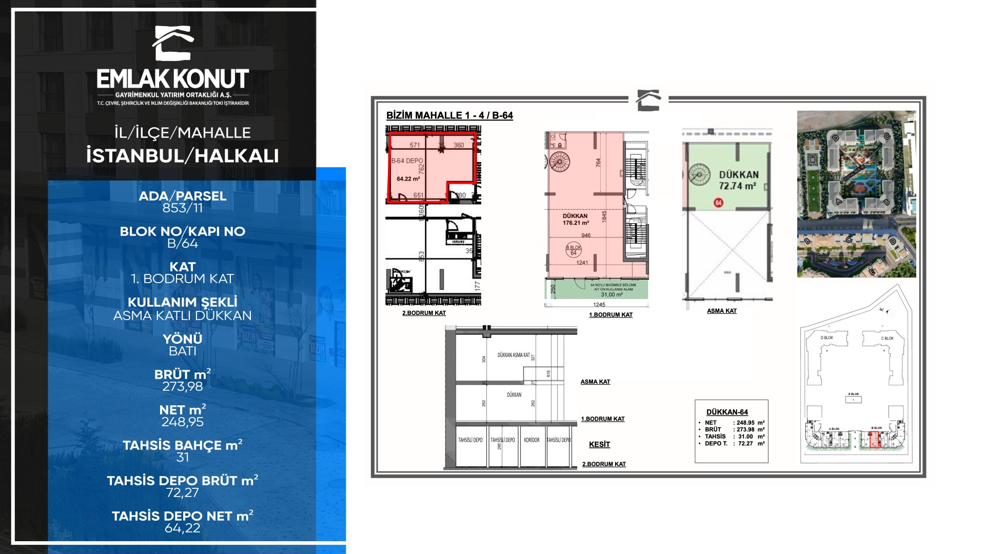 BİZİM MAHALLE 1-4 B BLOK 64 NUMARA (ASMA KATLI DÜKKAN)