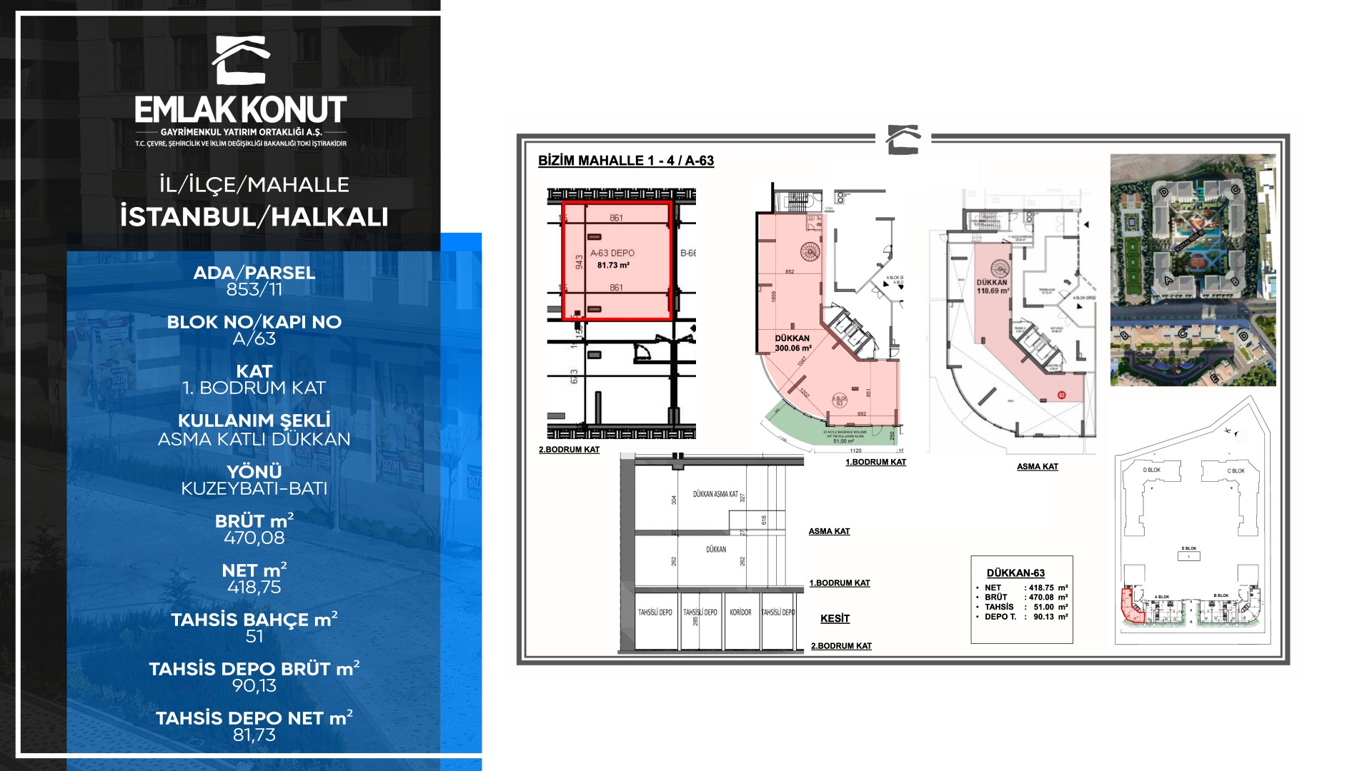 BİZİM MAHALLE 1-4 A BLOK 63 NUMARA (ASMA KATLI DÜKKAN)