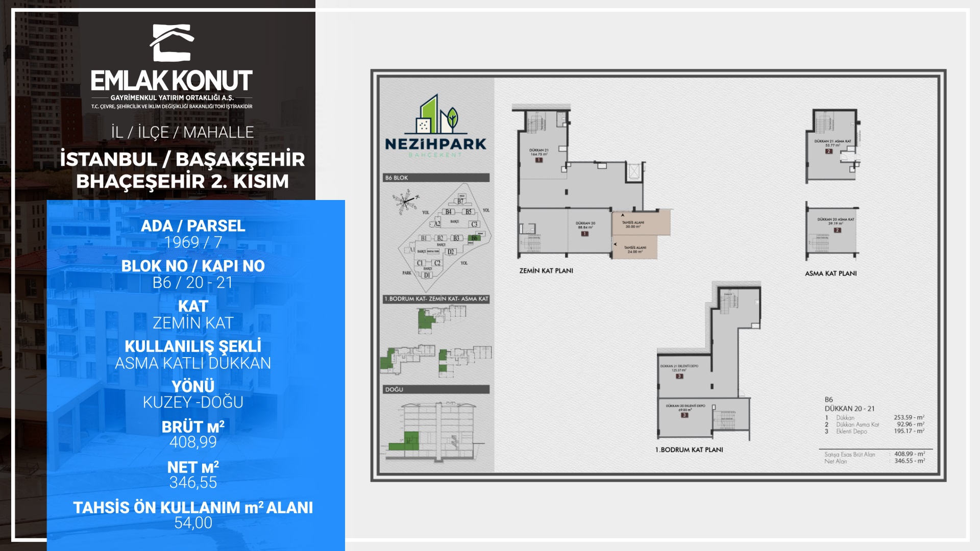 NEZİHPARK BAHÇEKENT B6 BLOK 20-21 NUMARALI BAĞIMSIZ BÖLÜMLER (DÜKKAN)