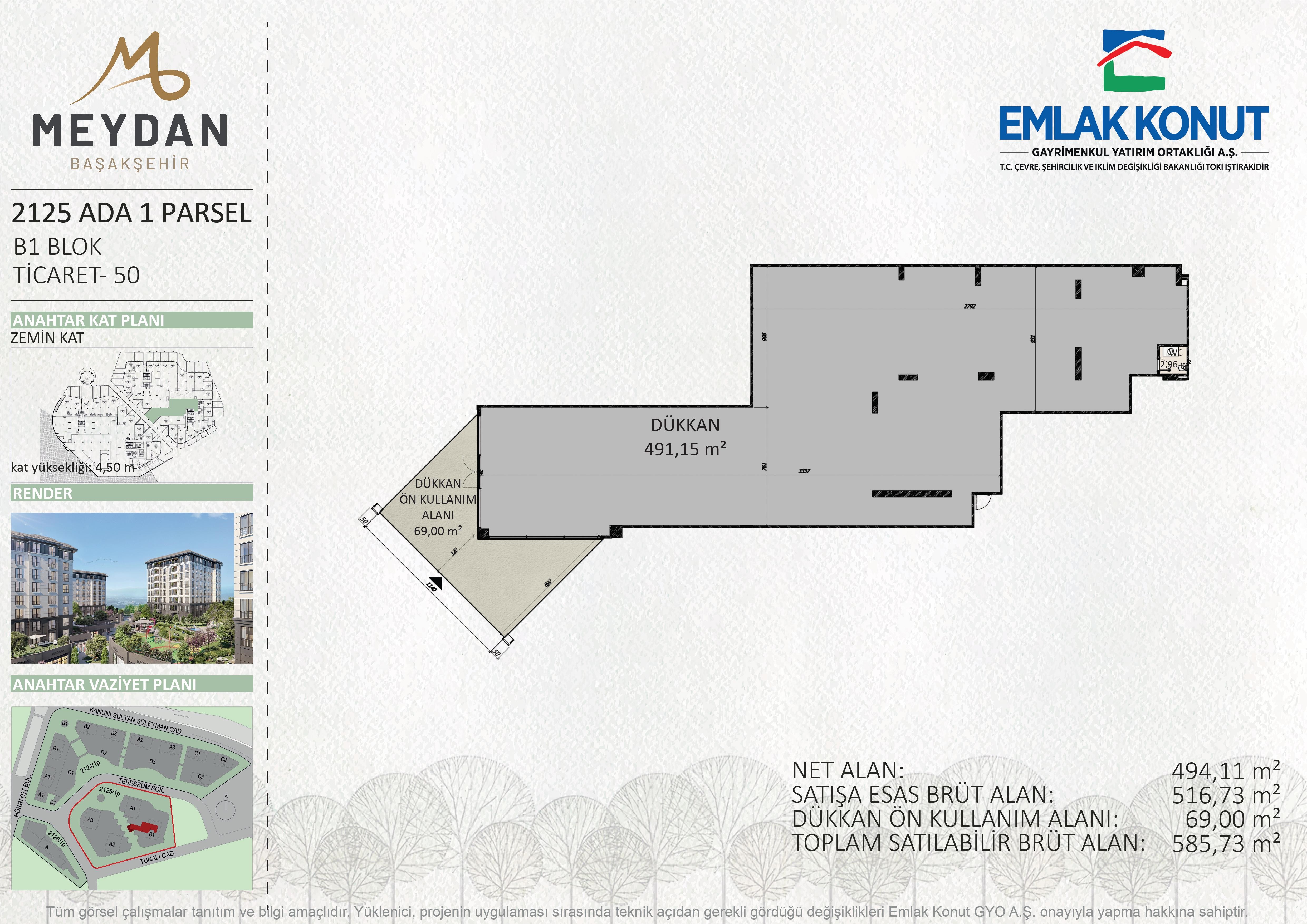 MEYDAN BAŞAKŞEHİR 2125 ADA 1 PARSEL B1 BLOK 50 NUMARA (DÜKKAN)