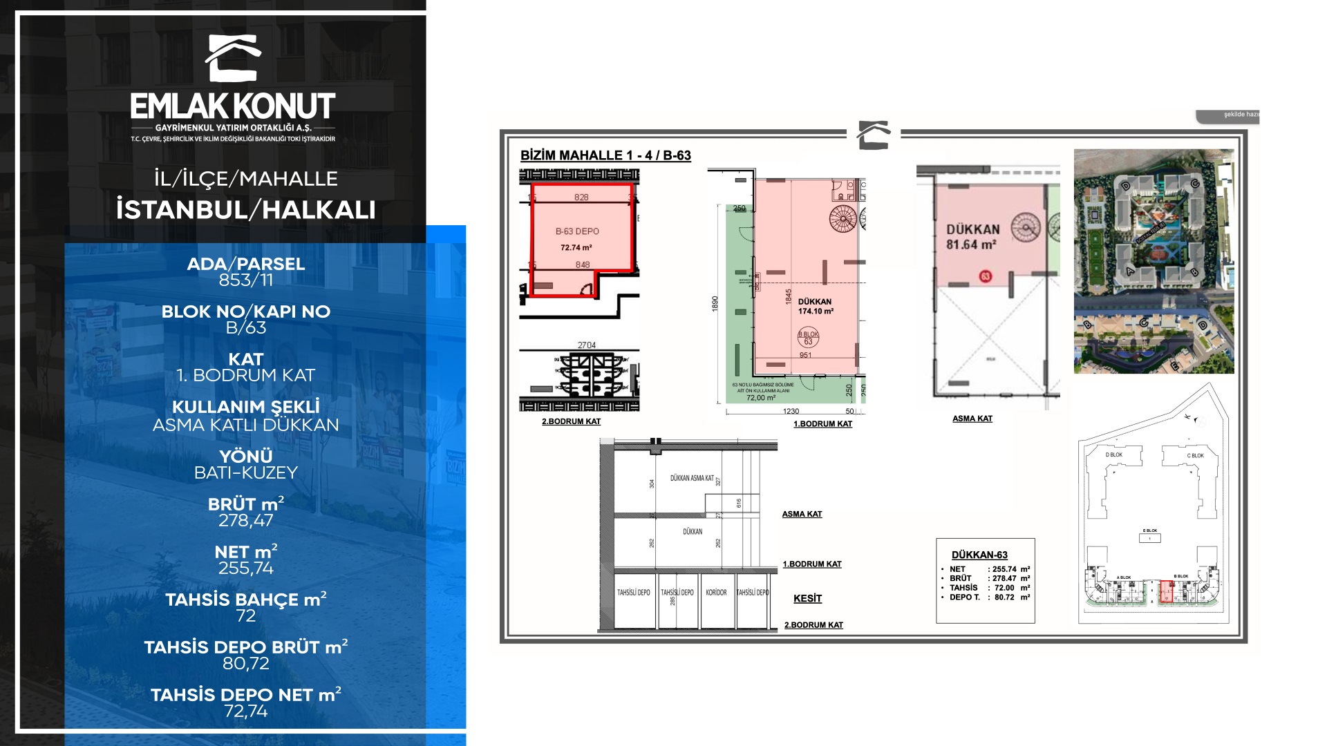 BİZİM MAHALLE 1-4 B BLOK 63 NUMARA (ASMA KATLI DÜKKAN)